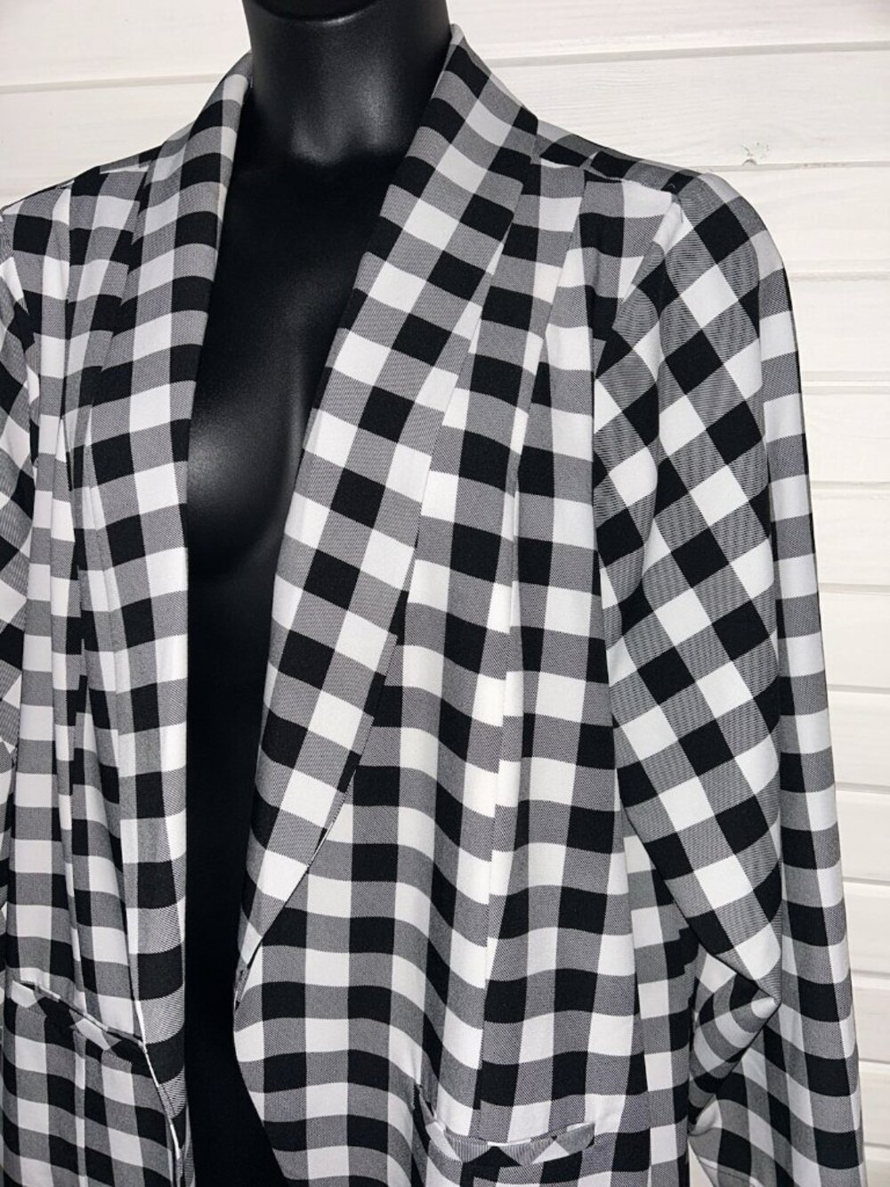 Torrid Sz 4X Black White Check Crepe Shawl Collar Blazer Office Career EUC